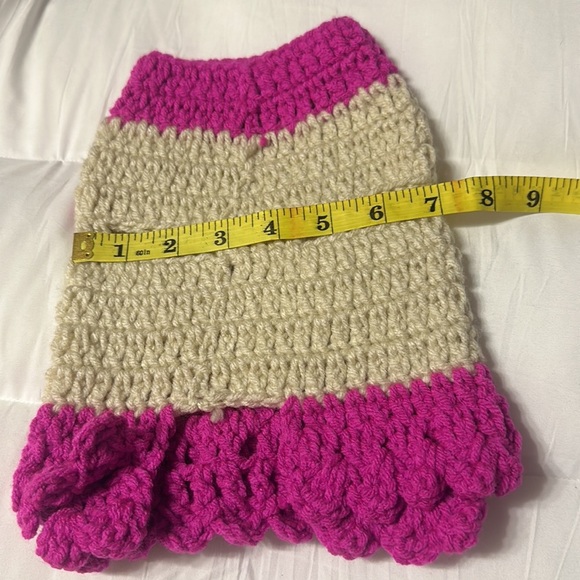Hand crafted pets Pink and Tan Crochet dress Skirt with Bow - Picture 6 of 6